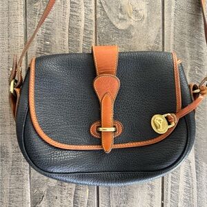 Vintage Dooney and Bourke AWL Crossbody Saddle bag Navy and Tan